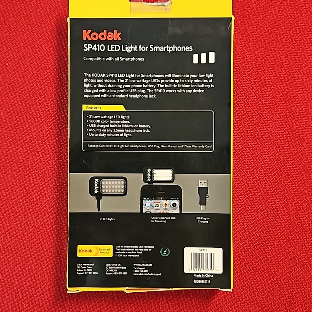 KODAK SP410 LED Light for Smartphones Hi-Power 21 LED rechargeable battery NIB